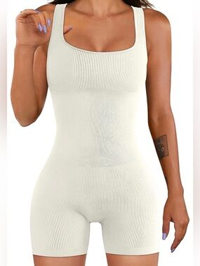 Seamless Ribbed Cream Shaping Tank Romper